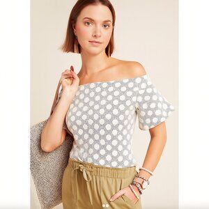 Anthropologie Eri + Ali Lyra Off Shoulder Polka Dot Textured Blouse XL